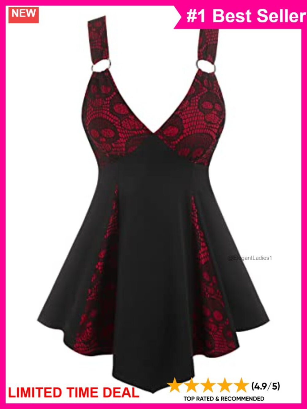Skull Lace Plunge Tank Top Gothic Backless V-Neck Ruffle Cami